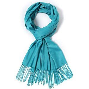 Hot Large Soft Cashmere Silky Solid Shawl Wrap Scarf for Women - Aqua